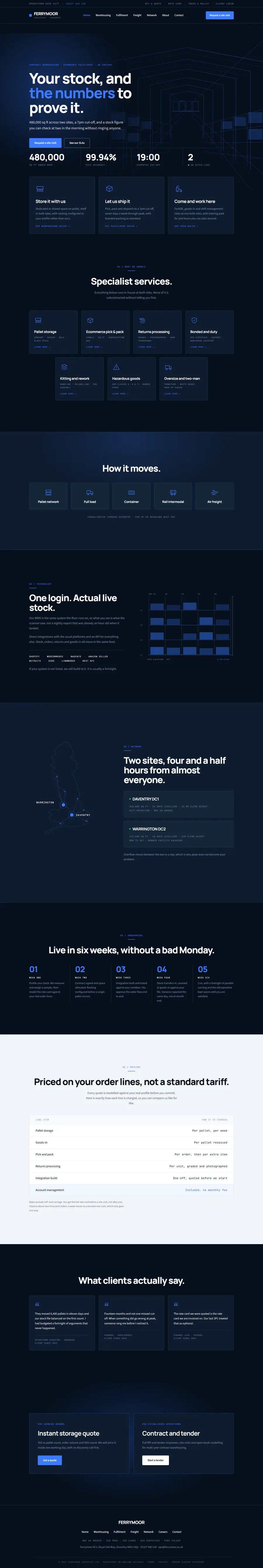 Screenshot of the Ferrymoor Logistics website
