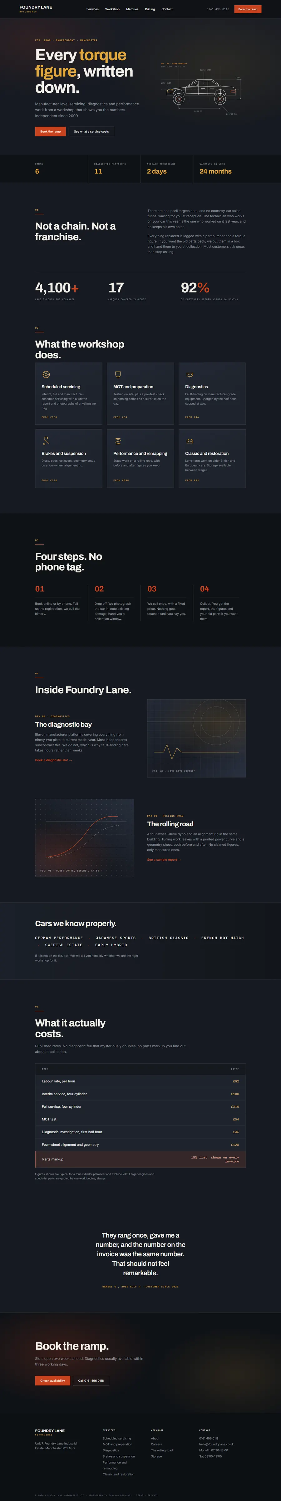 Screenshot of the Foundry Lane Motorworks website
